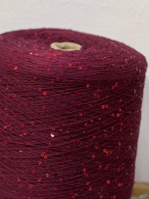 Микропайетки 3 мм (075), нить бордовая, пайетка бордовая глянцевая; Состав: хлопок 80%, пайетка 20%; 50г/400м 
